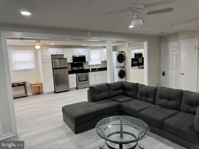 Interior, Kitchen, Living room, Recessed Lighting, Stainless Steel Appliances, Wood Texture Flooring