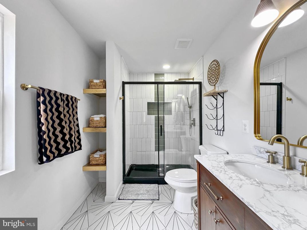 Bathroom, Dual Sink Vanities, Glass Shower, Interior, Marble, Recessed Lighting