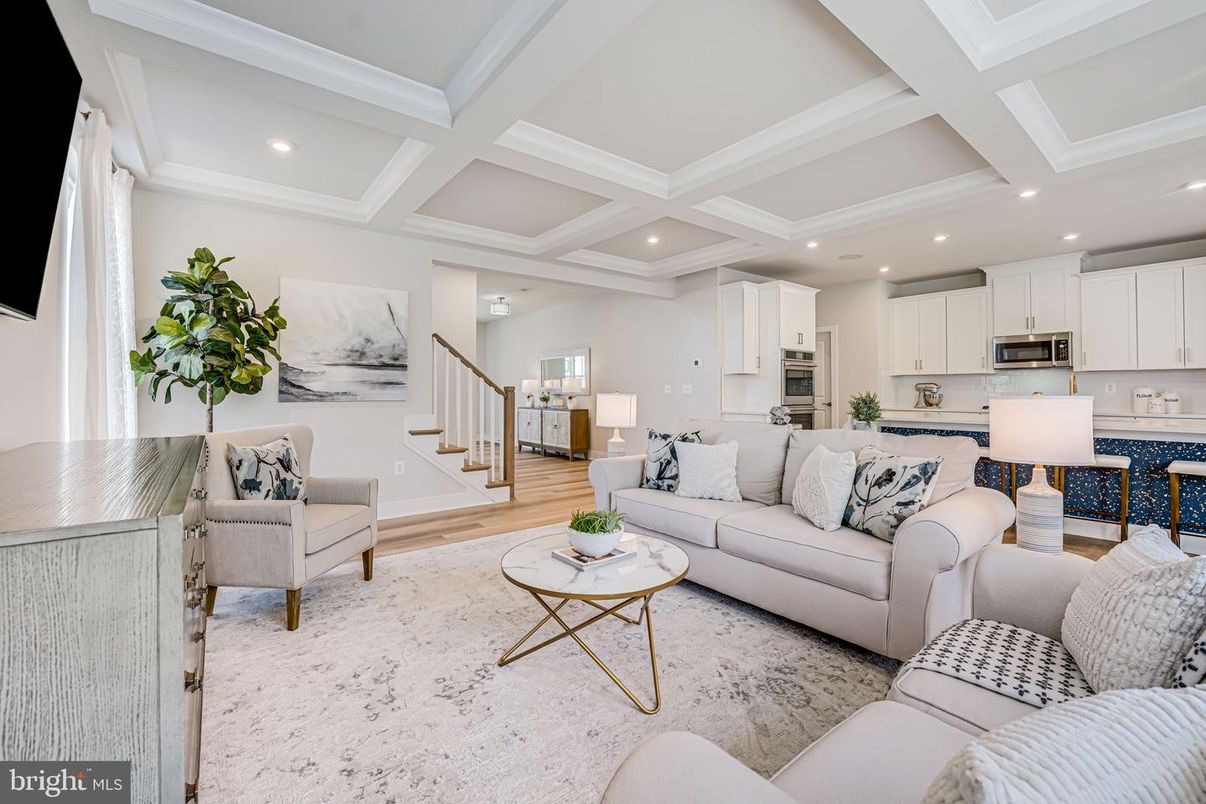 Interior, Kitchen, Living room, Recessed Lighting, Stainless Steel Appliances, Wood Texture Flooring