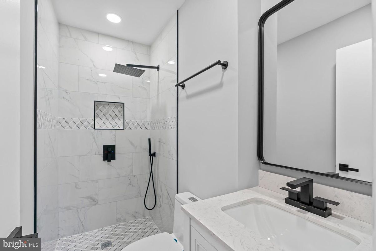 Bathroom, Glass Shower, Interior, Marble Walls, Recessed Lighting