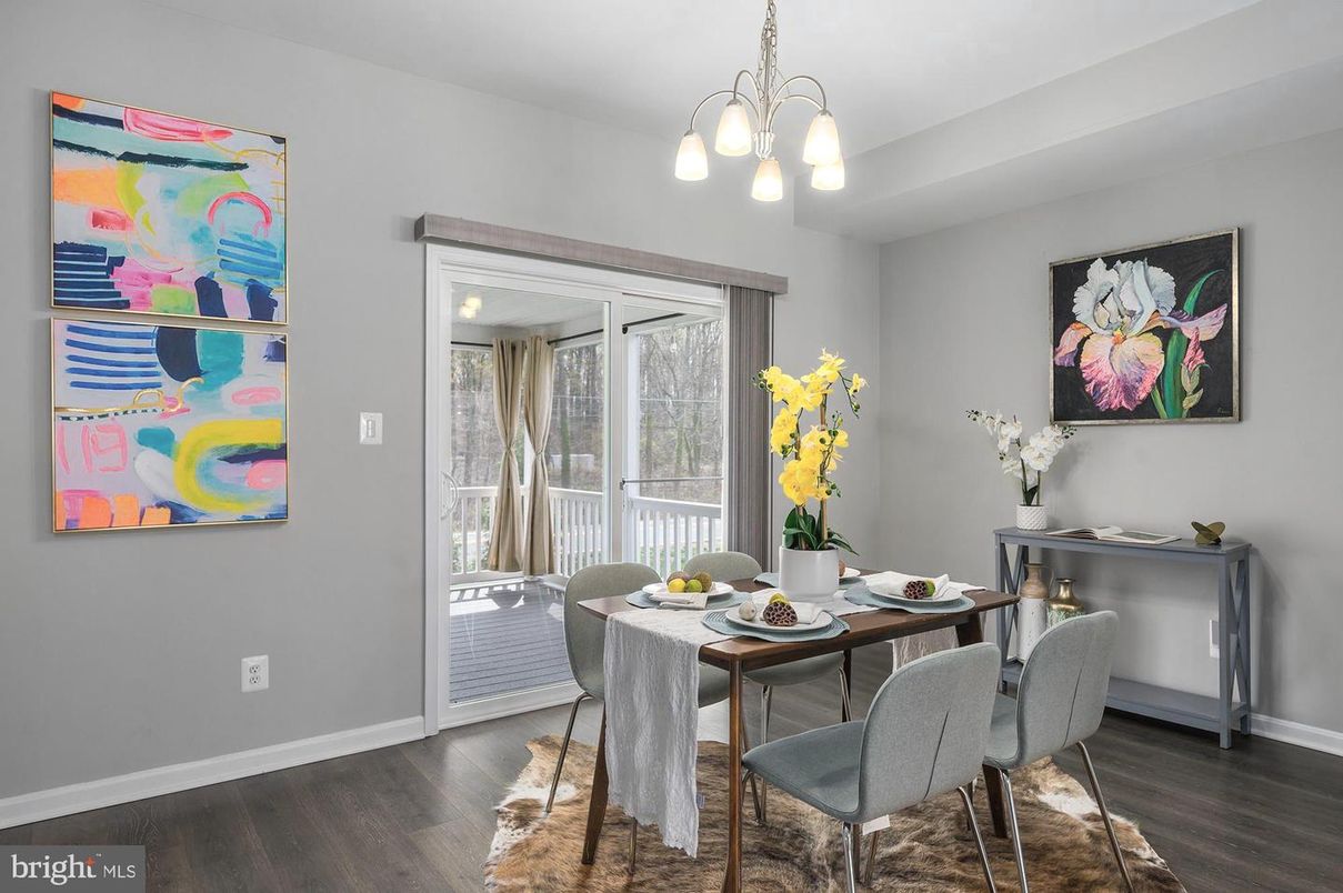Dining room, Interior, Pendant Lights, Wood Texture Flooring