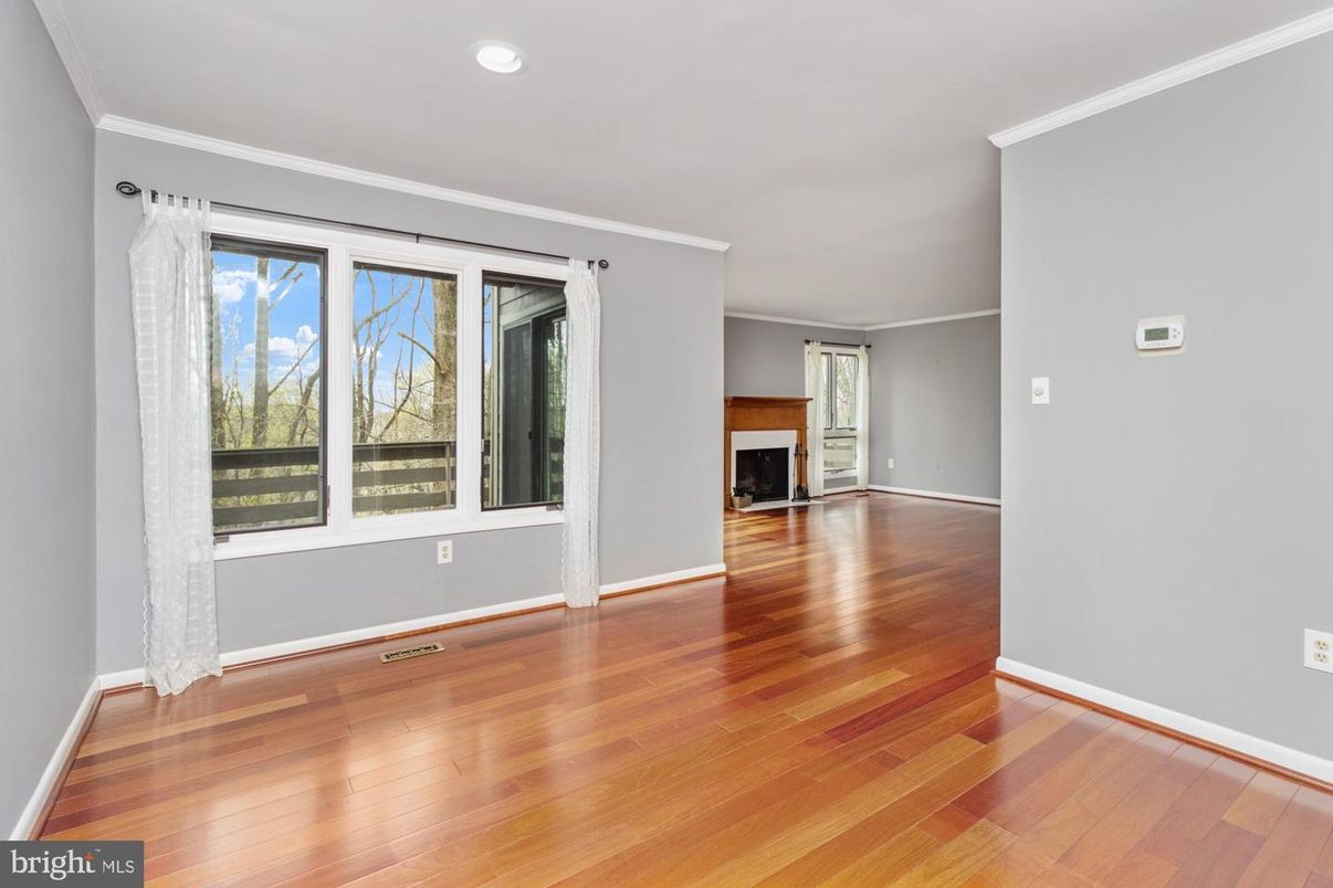 Empty room, Fireplace, Interior, Recessed Lighting, Wood Texture Flooring
