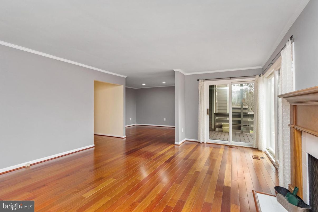 Empty room, Fireplace, Interior, Recessed Lighting, Wood Texture Flooring