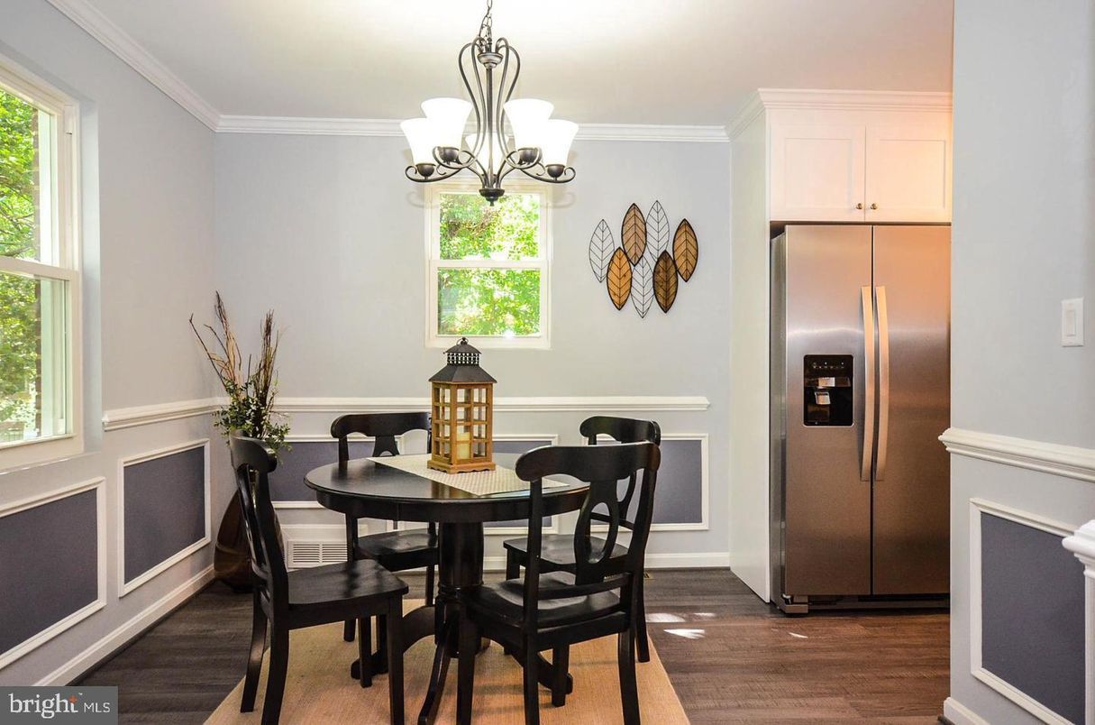 Chandelier, Dining room, Interior, Wood Texture Flooring