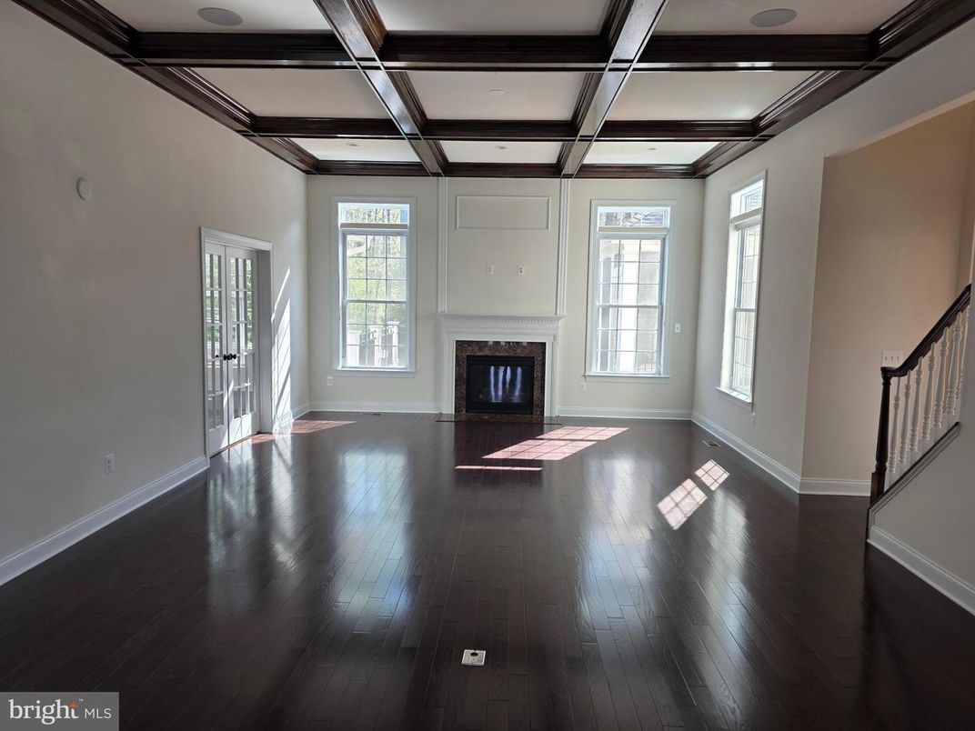 Empty room, Fireplace, Interior, Wooden Beams, Wood Texture Flooring