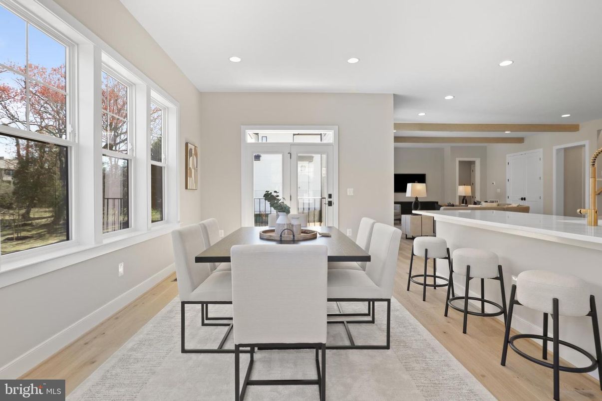 Dining room, Interior, Recessed Lighting, Wood Texture Flooring