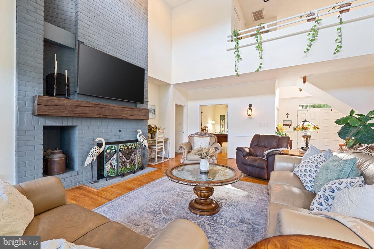 Fireplace, Interior, Living room, Stone Walls, Wood Texture Flooring