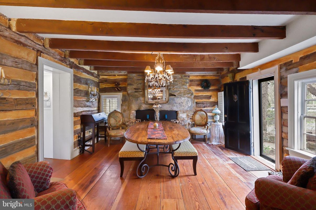 Chandelier, Fireplace, Interior, Wooden Beams, Wood Texture Flooring, Wooden Walls