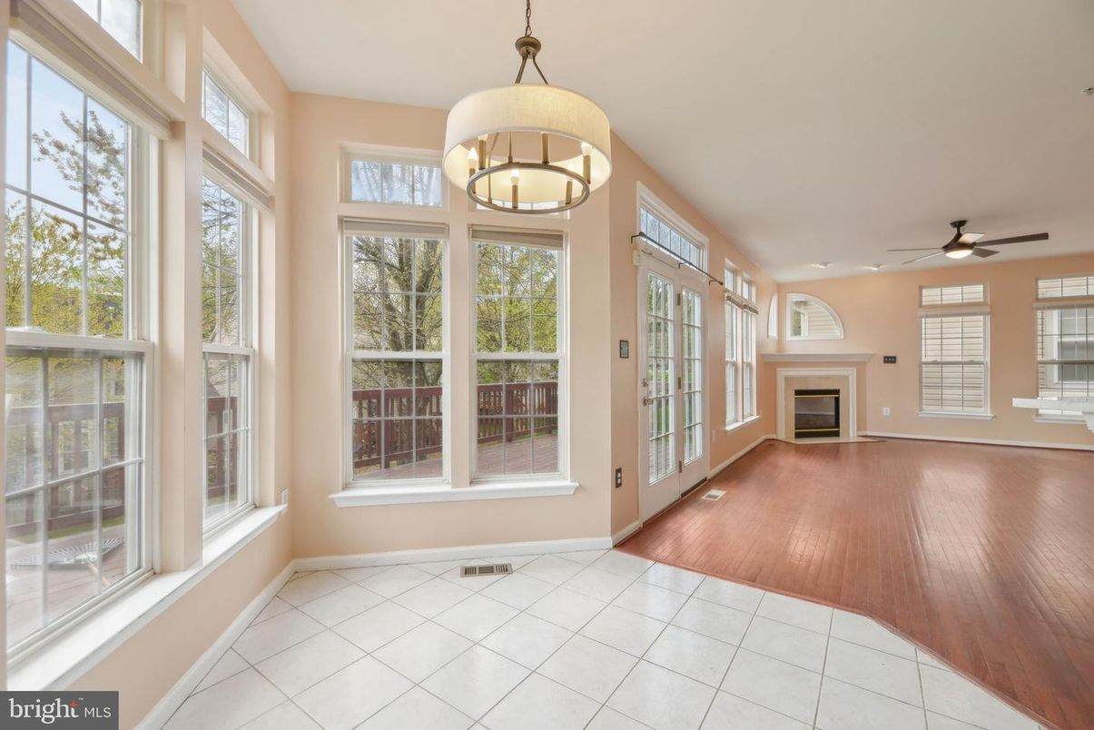 Empty room, Fireplace, Interior, Pendant Lights, Wood Texture Flooring