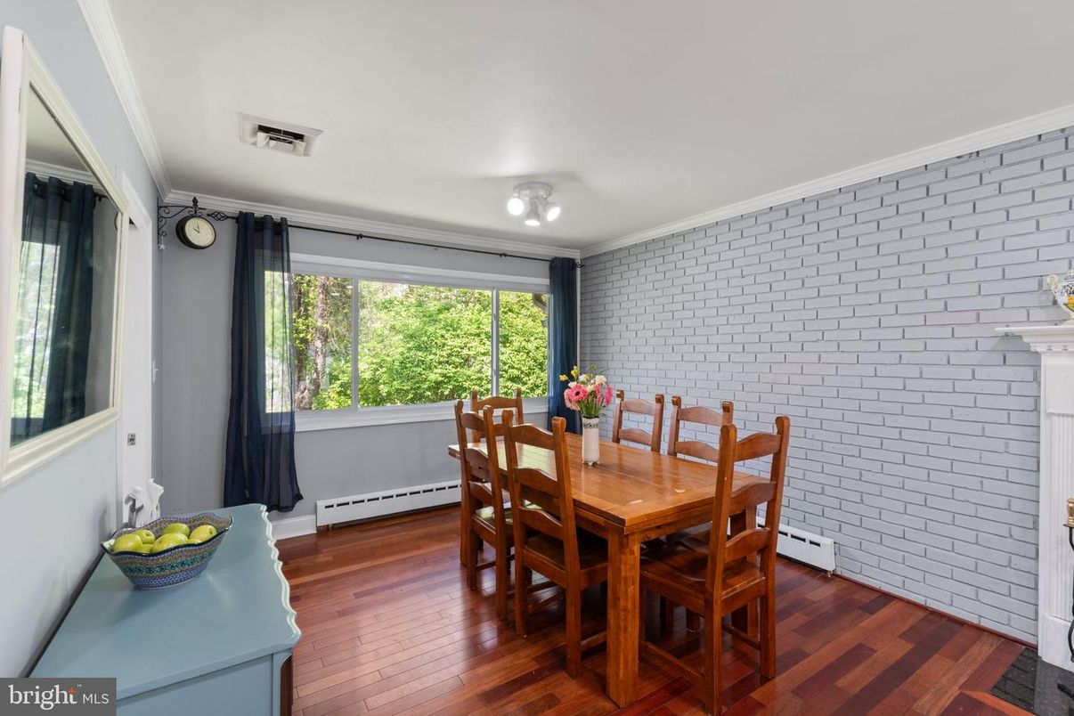 Dining room, Interior, Stone Walls, Wood Texture Flooring