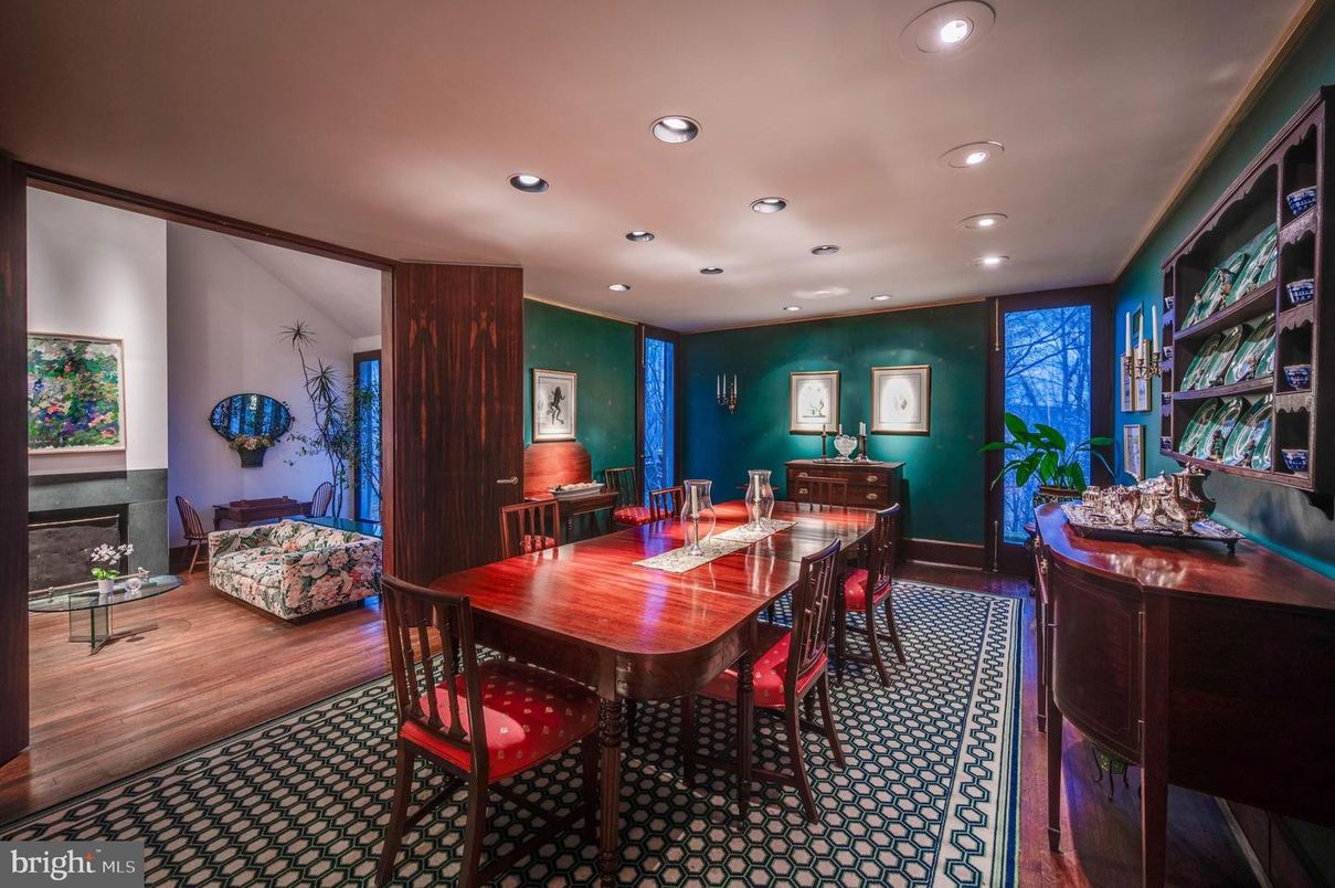 Dining room, Interior, Recessed Lighting, Wood Texture Flooring