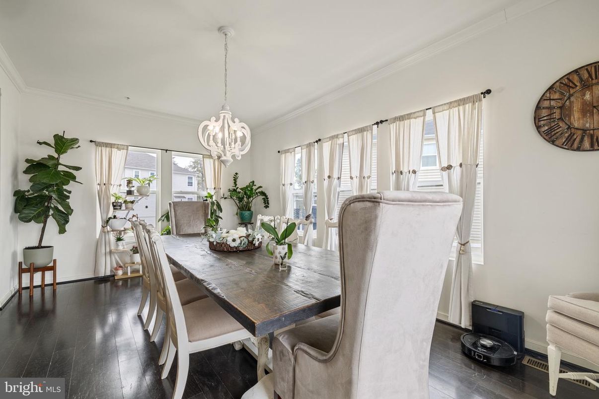 Dining room, Interior, Pendant Lights, Wood Texture Flooring