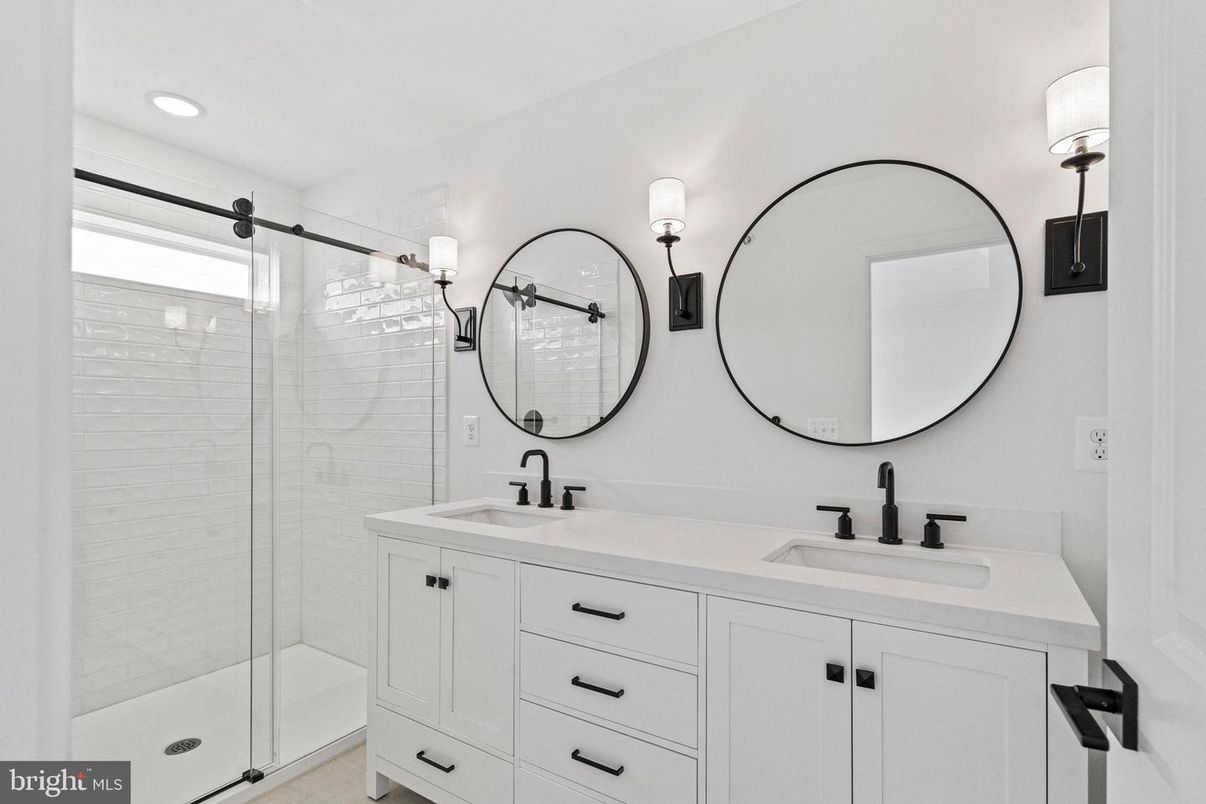 Bathroom, Dual Sink Vanities, Glass Shower, Interior, Recessed Lighting