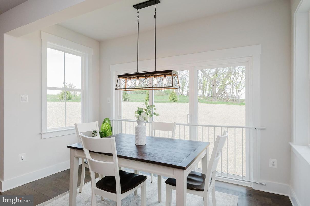 Dining room, Interior, Pendant Lights, Wood Texture Flooring