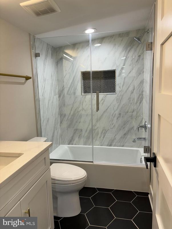 Bathroom, Glass Shower, Interior, Marble Walls, Recessed Lighting
