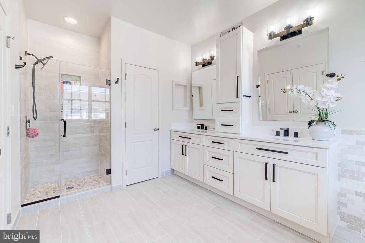 Bathroom, Dual Sink Vanities, Glass Shower, Interior, Recessed Lighting