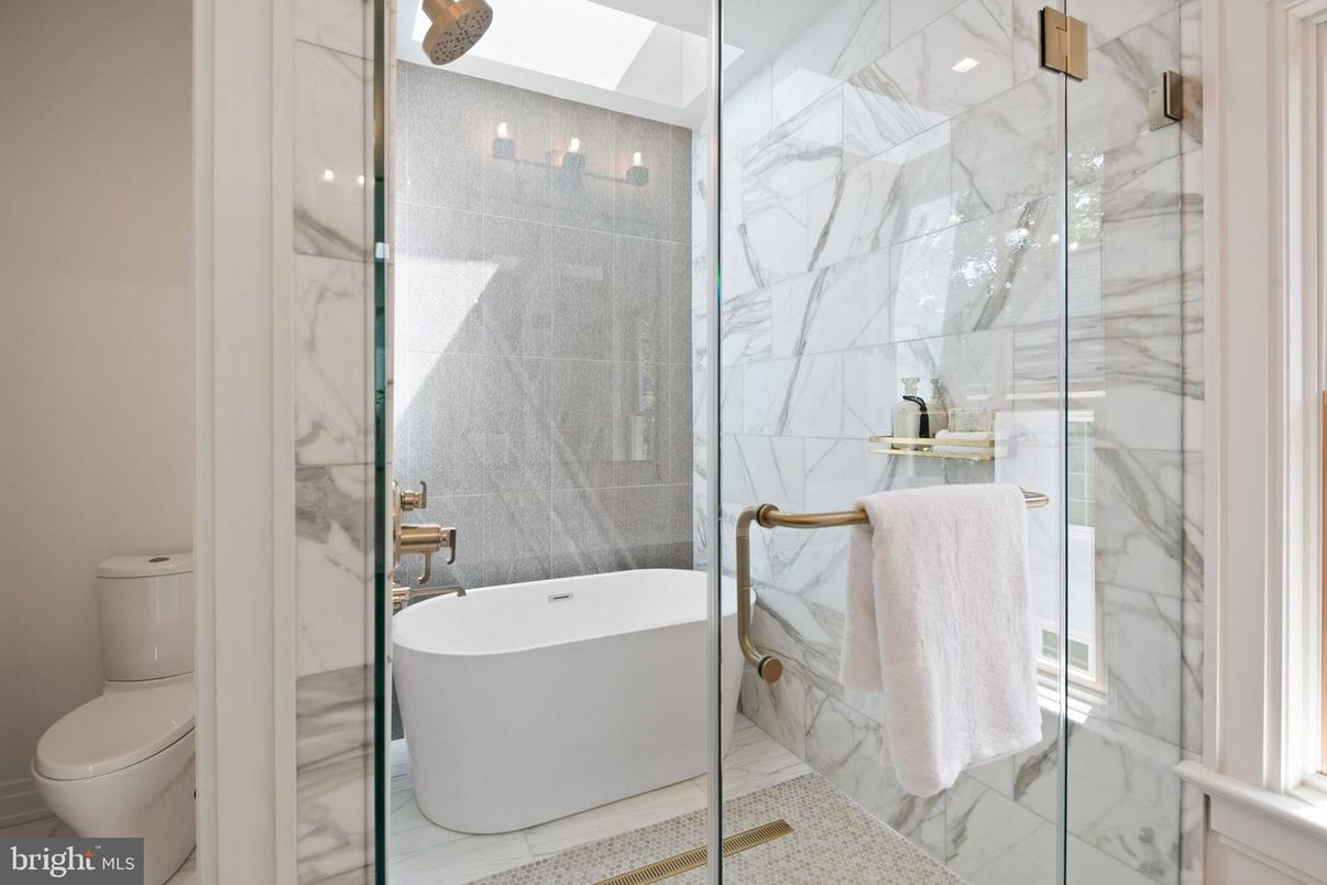 Bathroom, Free Standing Baths, Glass Shower, Interior, Marble Walls