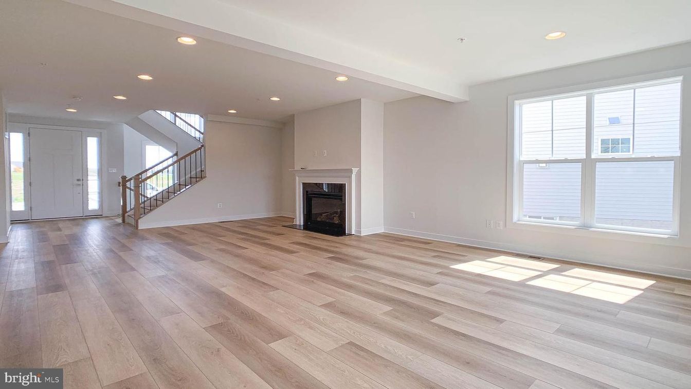 Empty room, Fireplace, Interior, Recessed Lighting, Wood Texture Flooring