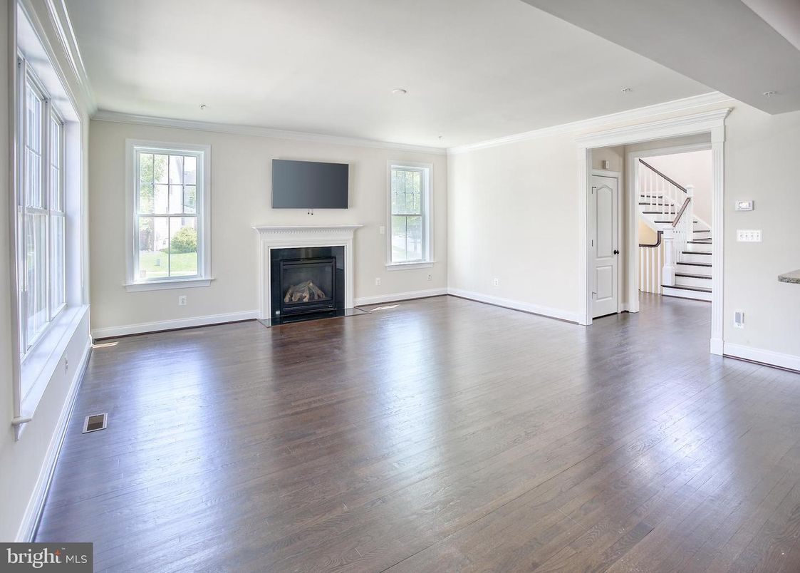 Empty room, Fireplace, Interior, Recessed Lighting, Wood Texture Flooring
