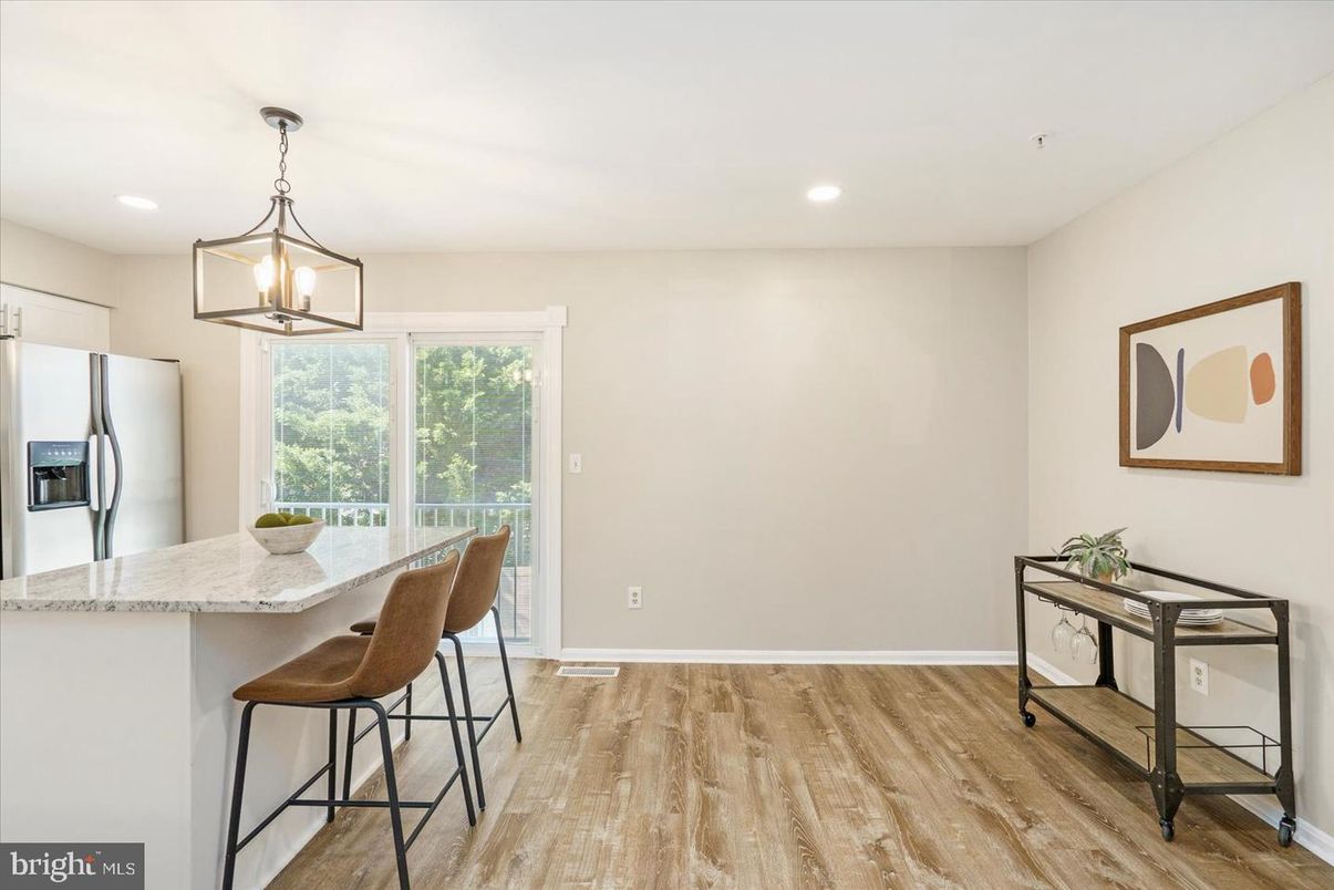 Interior, Kitchen, Pendant Lights, Recessed Lighting, Wood Texture Flooring