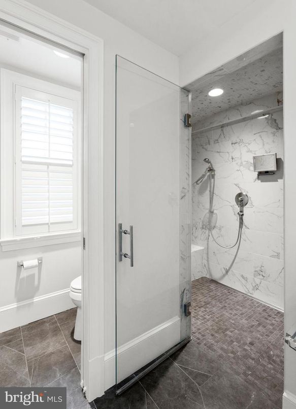 Bathroom, Glass Shower, Interior, Marble Walls, Recessed Lighting
