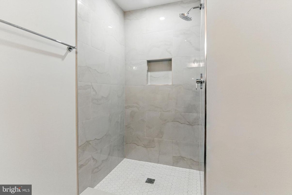 Bathroom, Glass Shower, Interior, Marble Walls, Recessed Lighting
