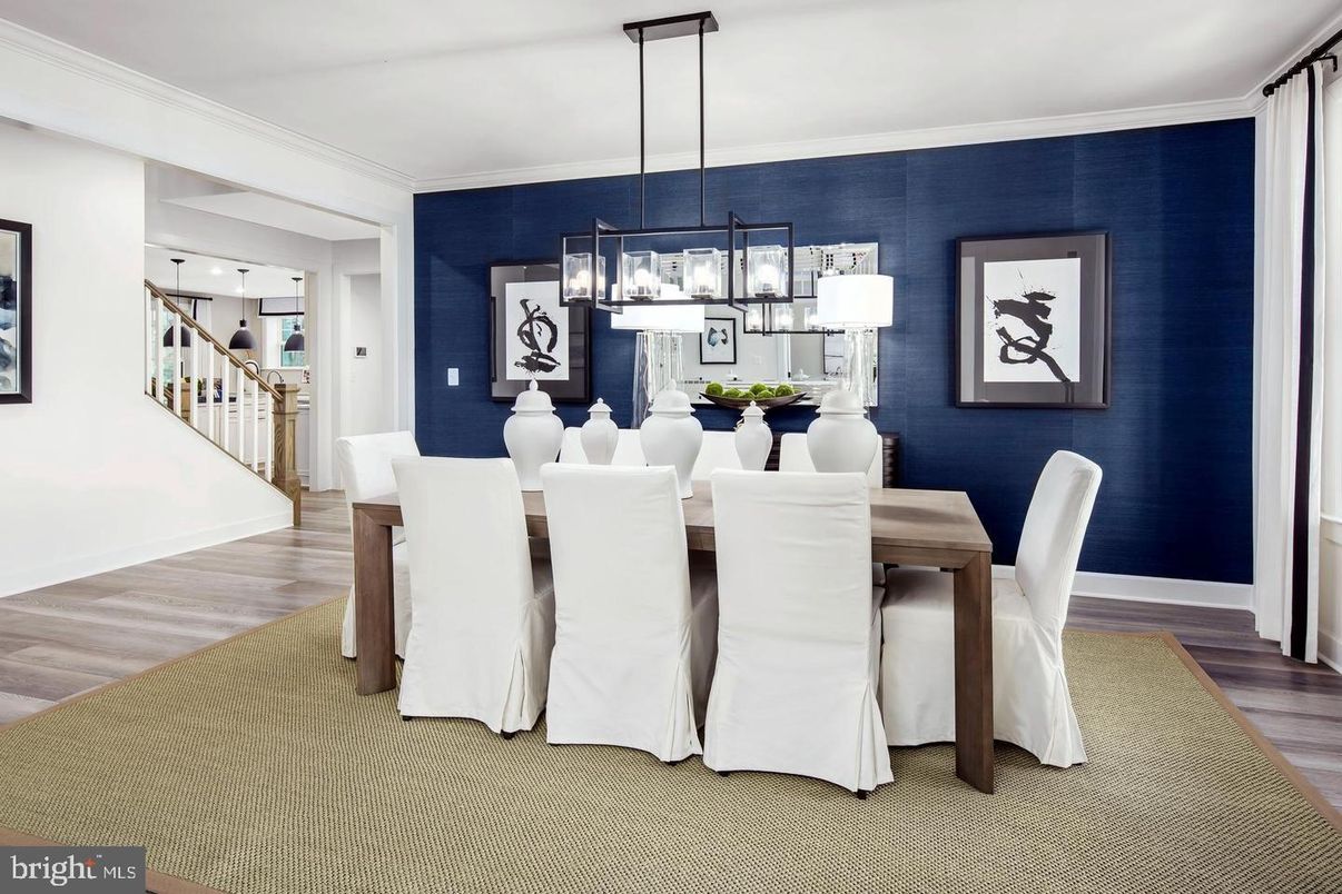 Dining room, Interior, Pendant Lights, Wood Texture Flooring