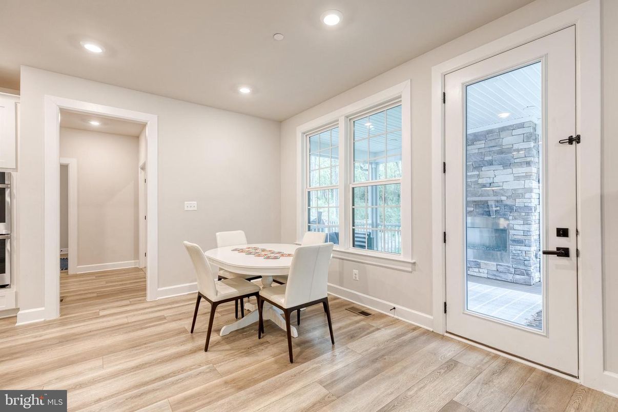 Dining room, Interior, Recessed Lighting, Wood Texture Flooring