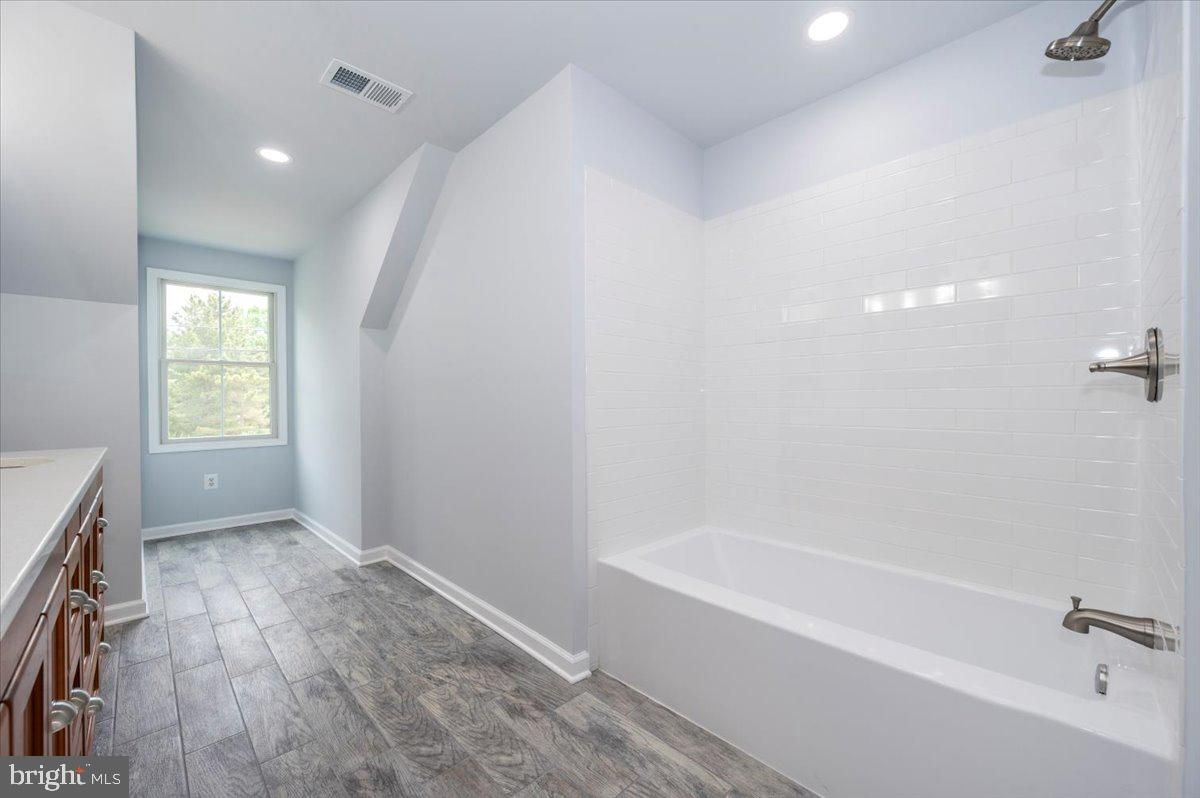 Bathroom, Interior, Recessed Lighting, Wood Texture Flooring