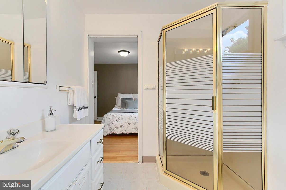 Bathroom, Bedroom, Glass Shower, Interior, Wood Texture Flooring