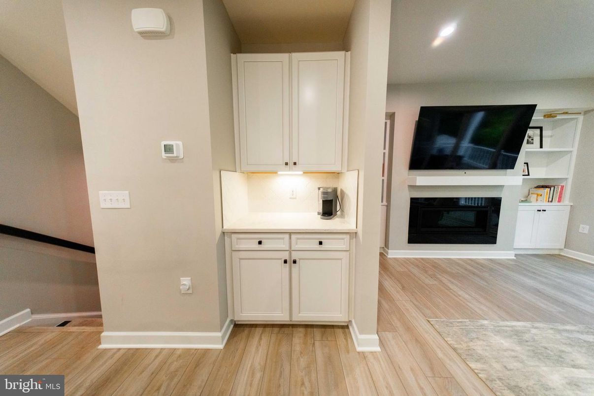 Fireplace, Interior, Recessed Lighting, Wood Texture Flooring