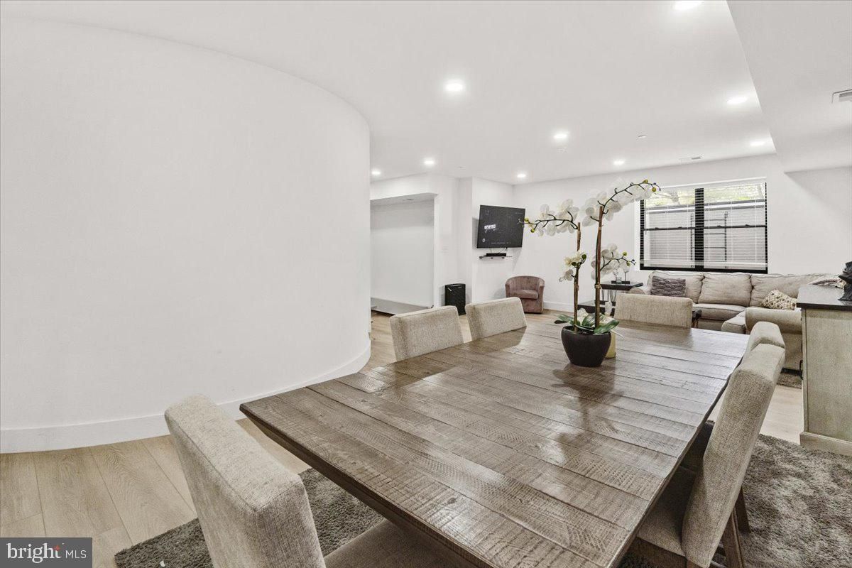 Dining room, Interior, Recessed Lighting, Wood Texture Flooring