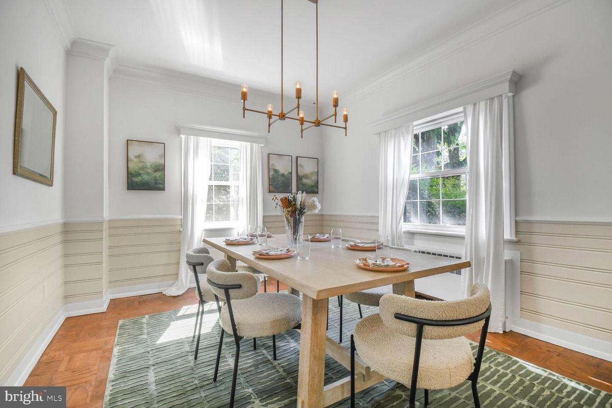 Dining room, Interior, Pendant Lights, Wood Texture Flooring
