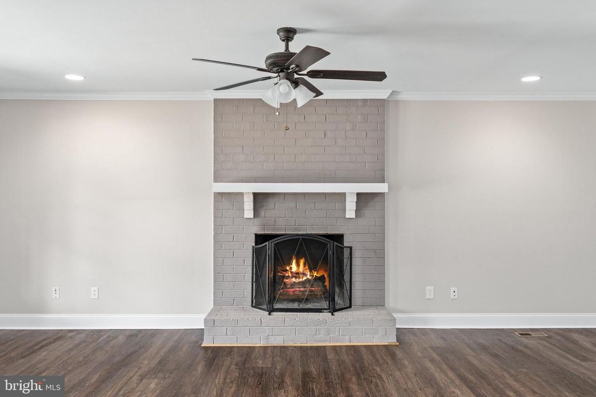Fireplace, Interior, Recessed Lighting, Wood Texture Flooring