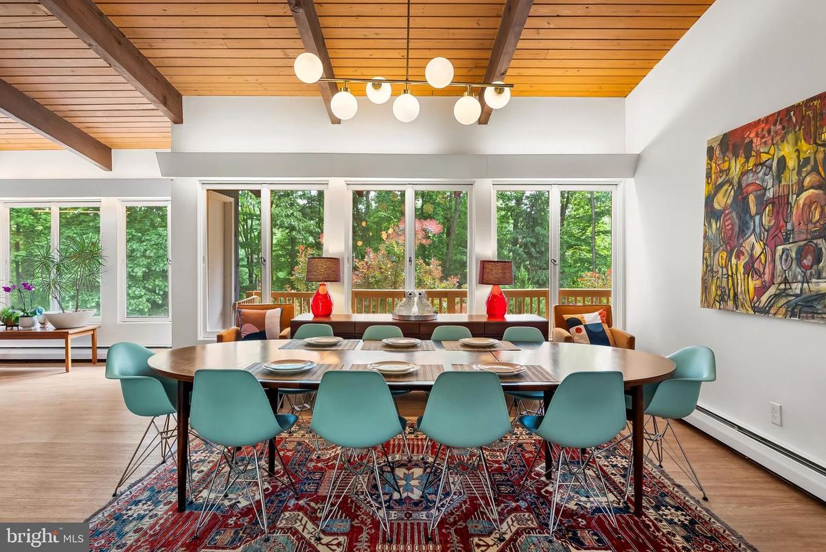 Dining room, Interior, Pendant Lights, Wooden Beams, Wooden Ceilings, Wood Texture Flooring