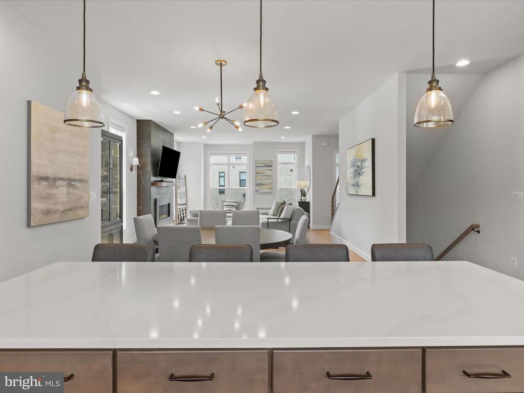 Dining room, Fireplace, Interior, Kitchen, Living room, Pendant Lights, Recessed Lighting