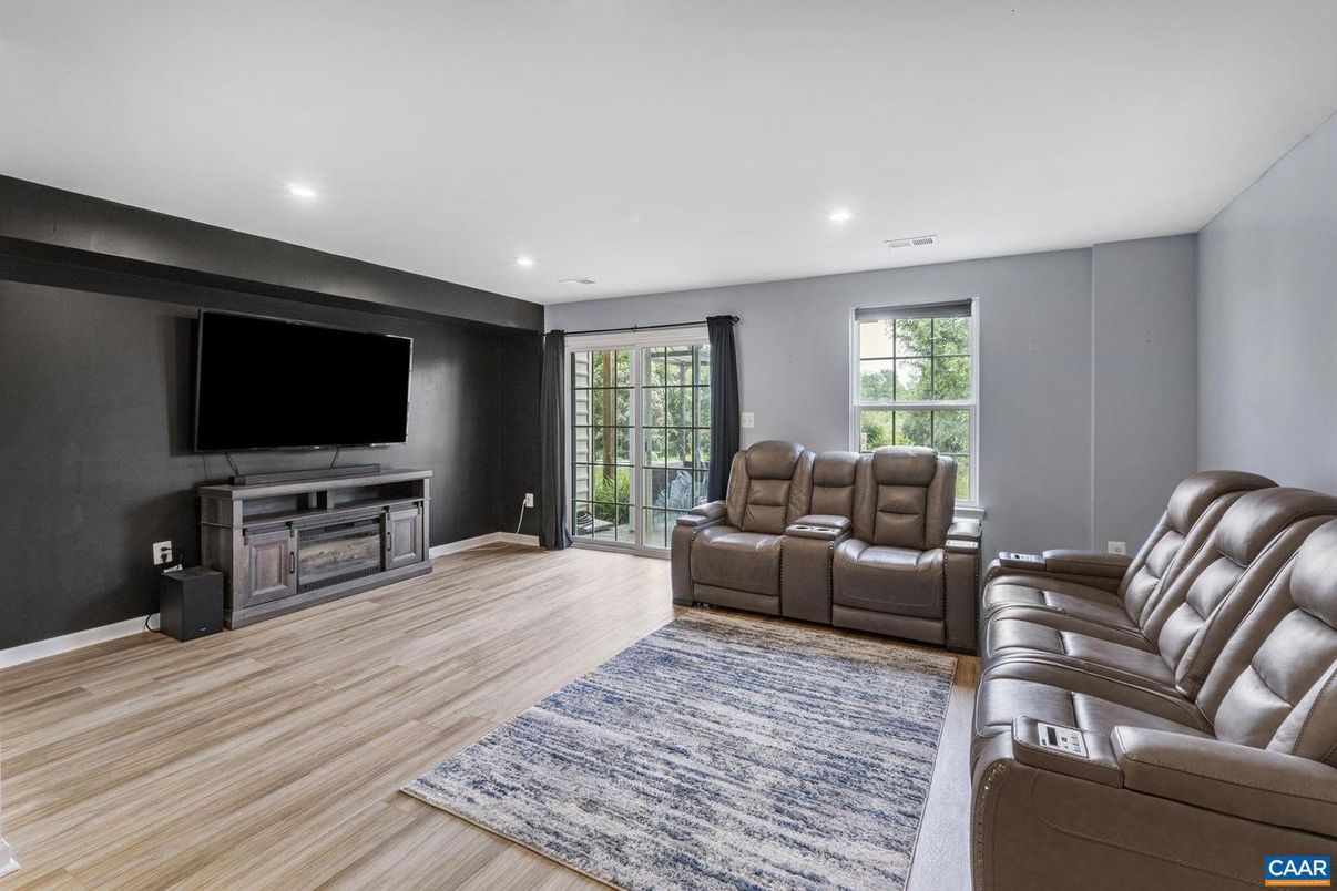 Home Theatre Room, Interior, Living room, Recessed Lighting, Theatre Room, Wood Texture Flooring
