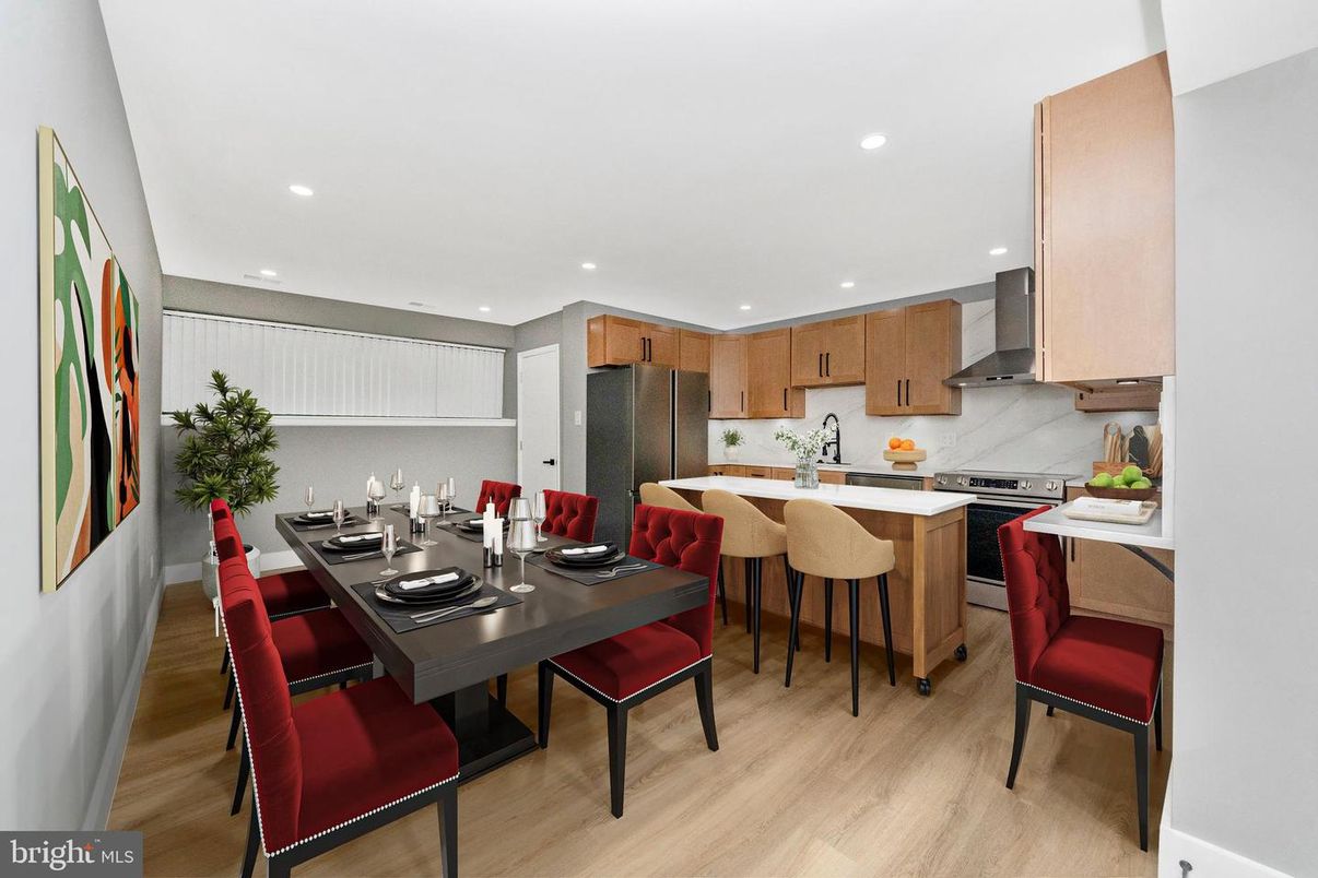 Dining room, Interior, Kitchen, Recessed Lighting, Wood Texture Flooring