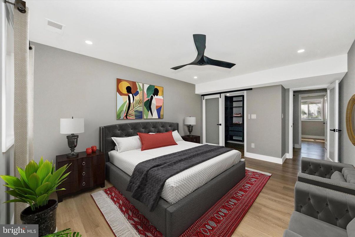 Bedroom, Interior, Recessed Lighting, Wood Texture Flooring
