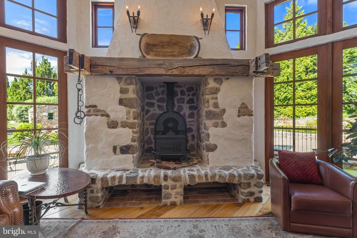 Fireplace, Interior, Stone Walls, Wood Texture Flooring