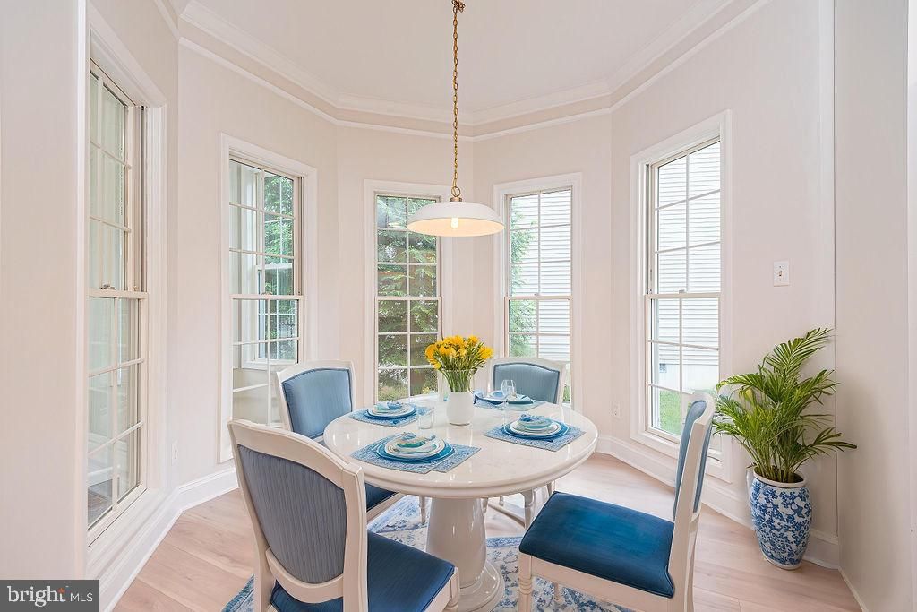 Dining room, Interior, Pendant Lights, Wood Texture Flooring