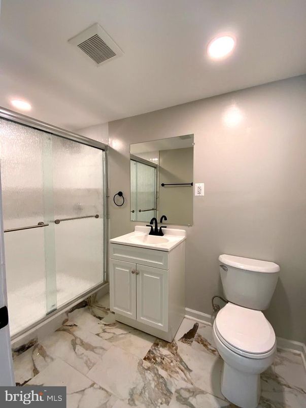 Bathroom, Glass Shower, Interior, Marble, Recessed Lighting