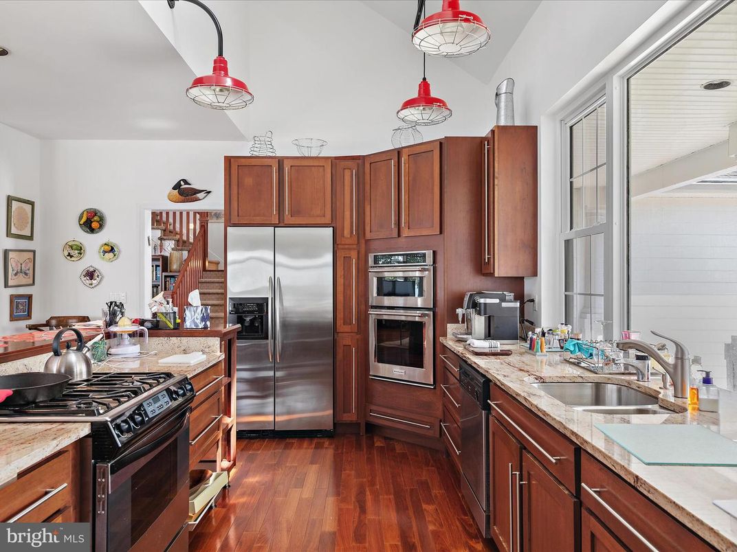 Interior, Kitchen, Pendant Lights, Stainless Steel Appliances, Wood Texture Flooring