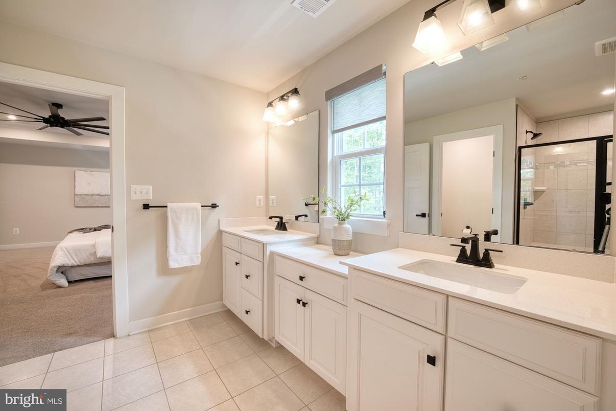 Bathroom, Bedroom, Dual Sink Vanities, Glass Shower, Interior, Recessed Lighting