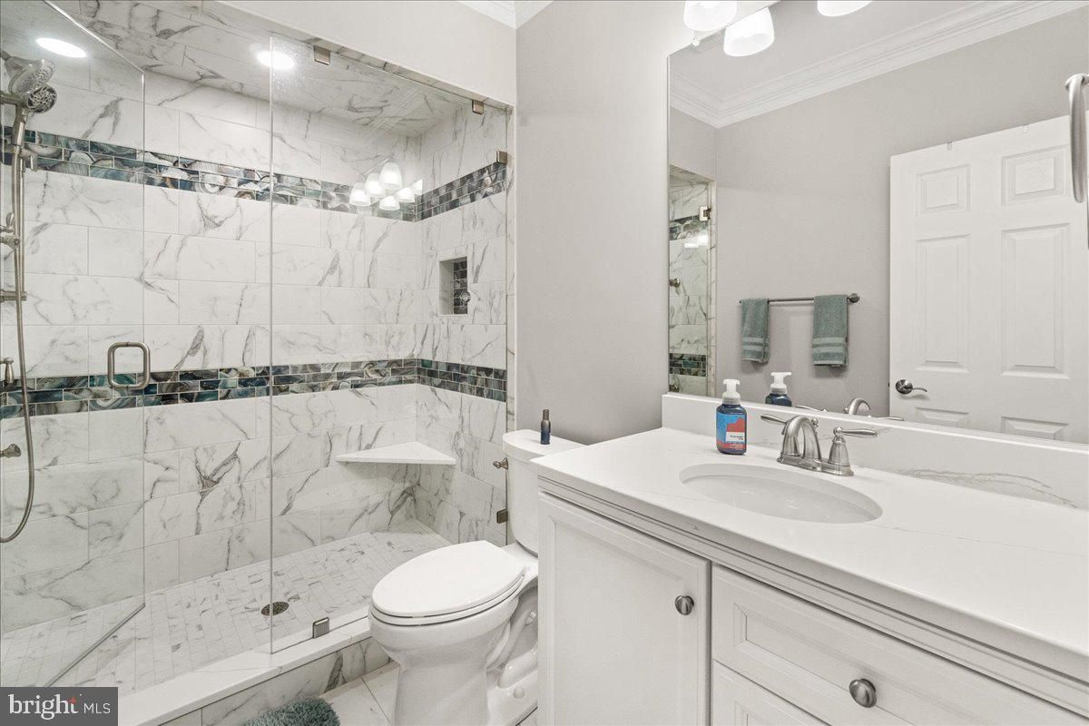 Bathroom, Glass Shower, Interior, Marble Walls, Recessed Lighting