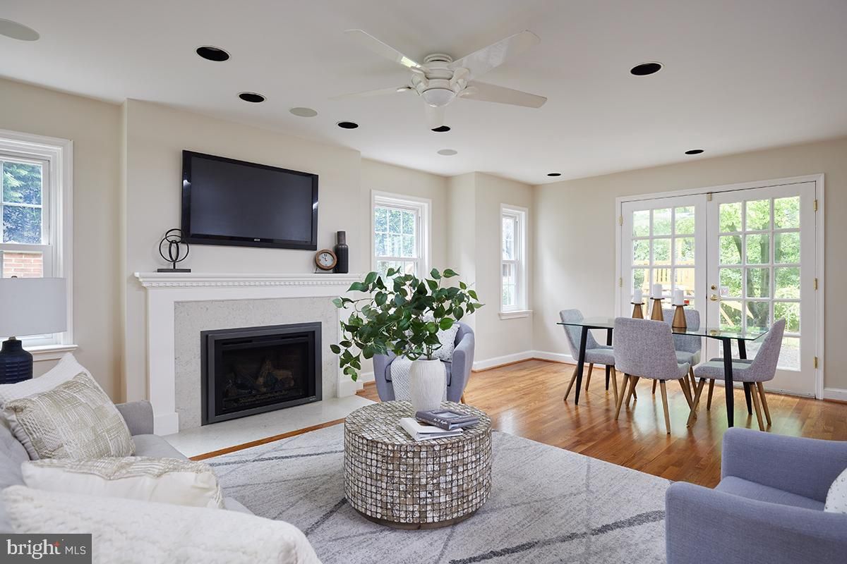 Dining room, Fireplace, Interior, Living room, Wood Texture Flooring