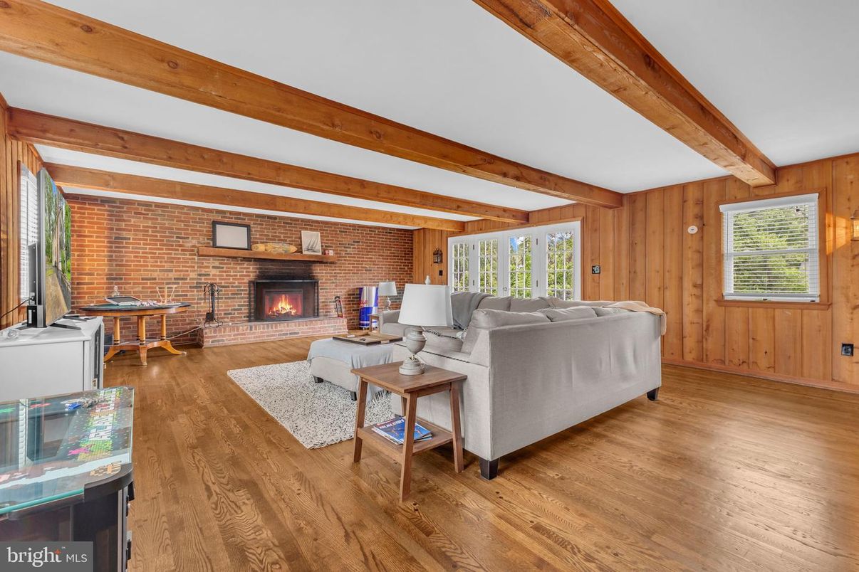 Fireplace, Interior, Living room, Stone Walls, Wooden Beams, Wood Texture Flooring, Wooden Walls
