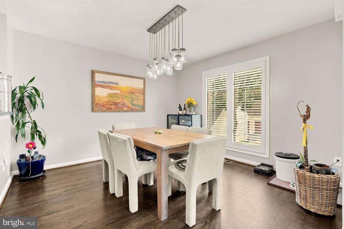 Dining room, Interior, Pendant Lights, Wood Texture Flooring