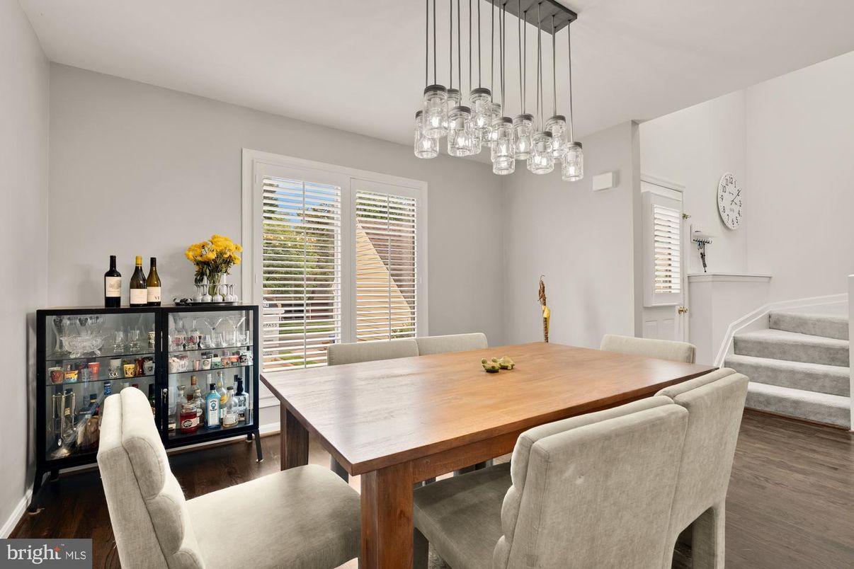 Dining room, Interior, Pendant Lights, Wood Texture Flooring