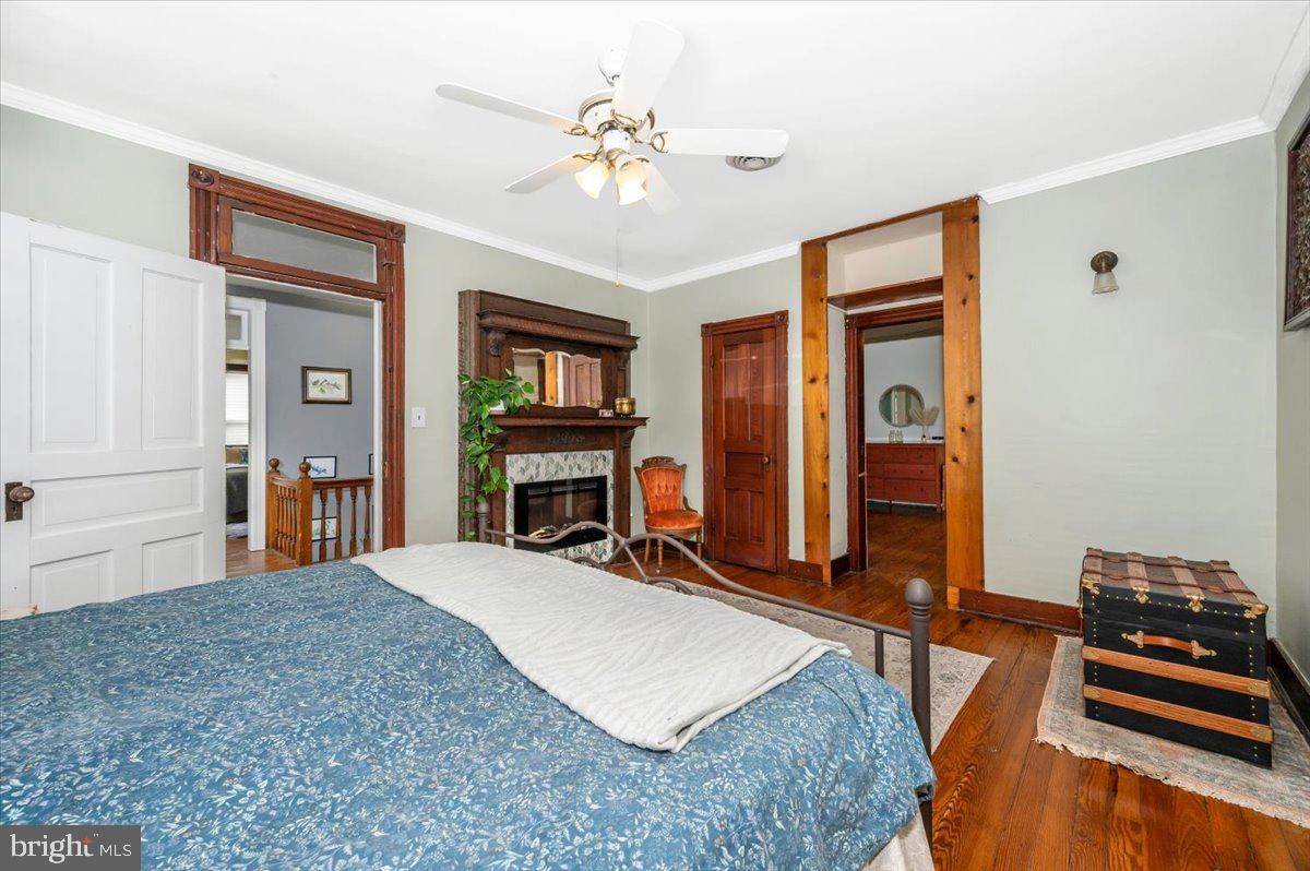 Bedroom, Fireplace, Interior, Wood Texture Flooring